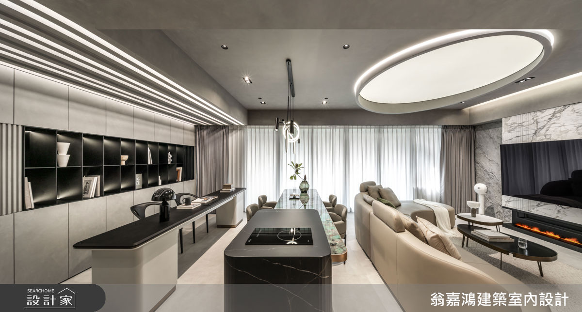40坪新成屋(5年以下)＿現代風客廳餐廳書房中島案例圖片＿翁嘉鴻建築室內設計｜懷生設計＿懷生_76.台北-Y House之11