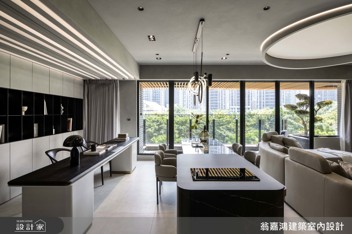 40坪新成屋(5年以下)＿現代風客廳餐廳書房中島案例圖片＿翁嘉鴻建築室內設計｜懷生設計＿懷生_76.台北-Y House之12