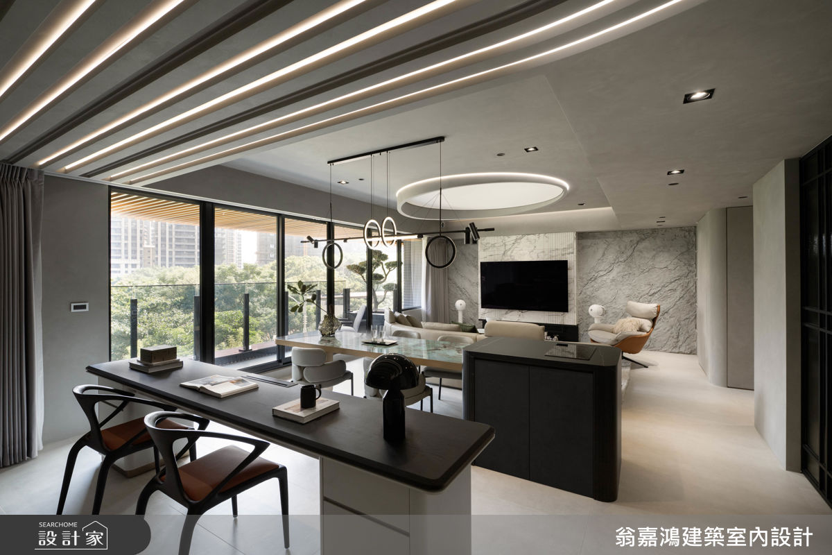 40坪新成屋(5年以下)＿現代風客廳餐廳書房中島案例圖片＿翁嘉鴻建築室內設計｜懷生設計＿懷生_76.台北-Y House之14