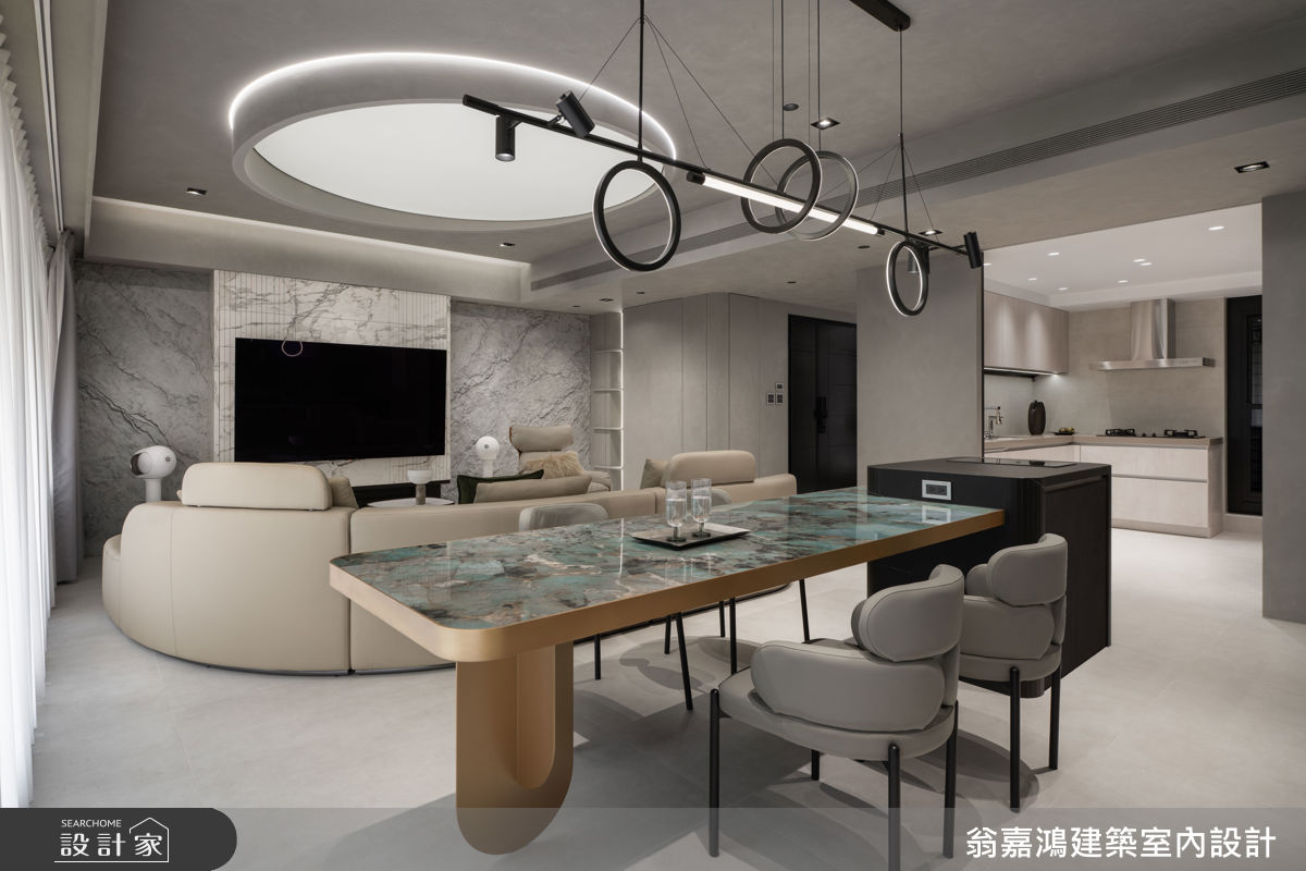 40坪新成屋(5年以下)＿現代風客廳餐廳廚房中島案例圖片＿翁嘉鴻建築室內設計｜懷生設計＿懷生_76.台北-Y House之26