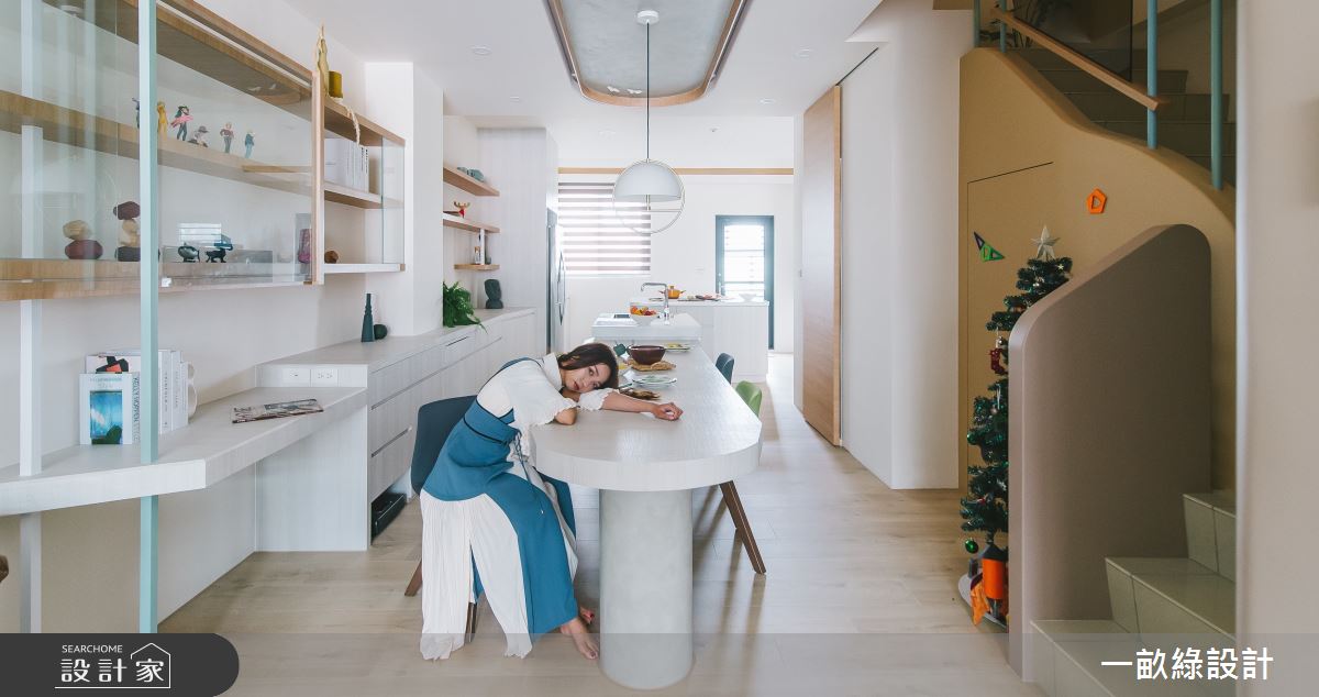 45坪新成屋(5年以下)＿混搭風餐廳樓梯中島案例圖片＿一畝綠設計＿一畝綠_43之5