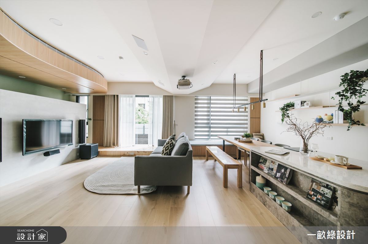 35坪中古屋(5~15年)＿現代風客廳餐廳臥榻中島案例圖片＿一畝綠設計＿一畝綠_45之4
