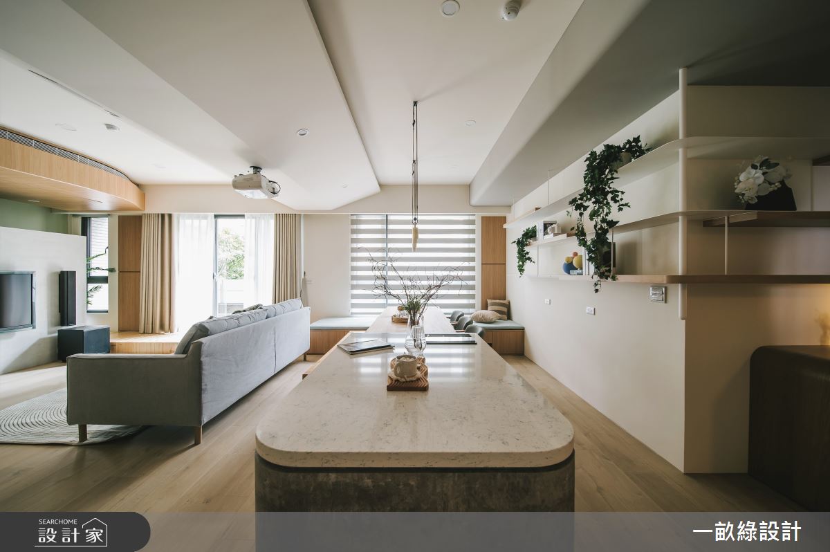 35坪中古屋(5~15年)＿現代風客廳餐廳臥榻中島案例圖片＿一畝綠設計＿一畝綠_45之12
