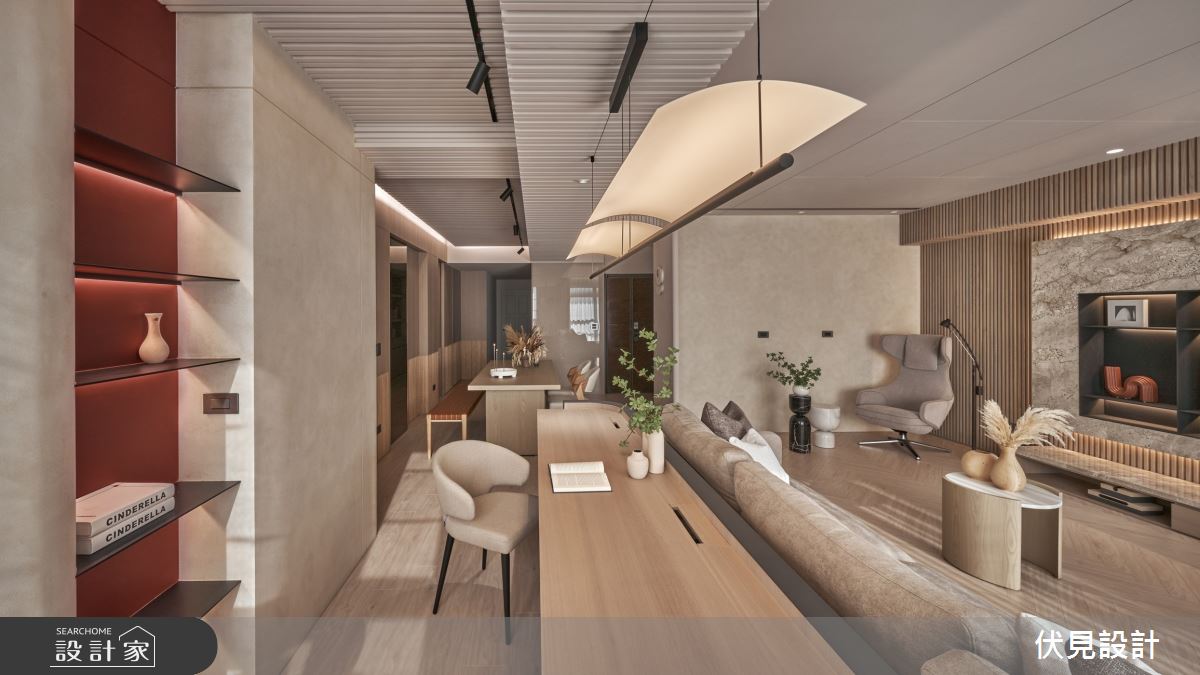 41坪中古屋(5~15年)＿現代人文風客廳餐廳書房工作區案例圖片＿伏見設計事業有限公司＿伏見_白朗峰之10