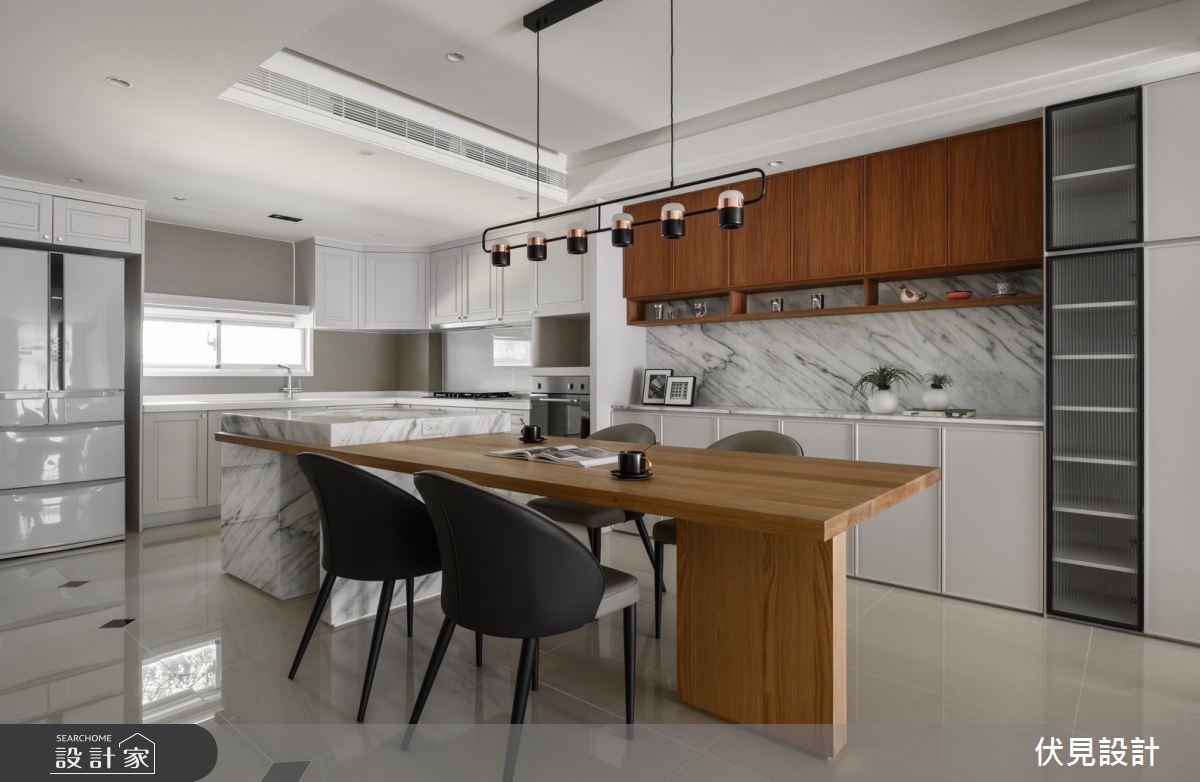 老屋(16~30年)＿現代美式風餐廳廚房中島案例圖片＿伏見設計事業有限公司＿伏見_香柏木建構 Villa之10
