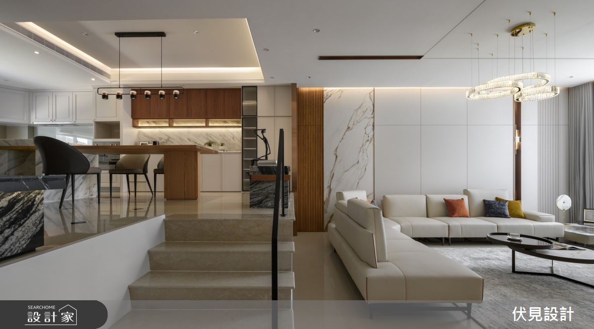 老屋(16~30年)＿現代美式風客廳餐廳廚房樓梯案例圖片＿伏見設計事業有限公司＿伏見_香柏木建構 Villa之6