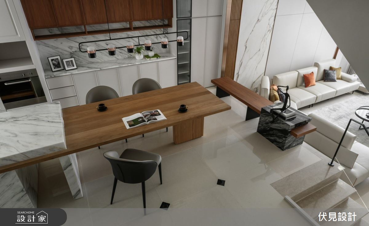 老屋(16~30年)＿現代美式風客廳餐廳廚房樓梯案例圖片＿伏見設計事業有限公司＿伏見_香柏木建構 Villa之11