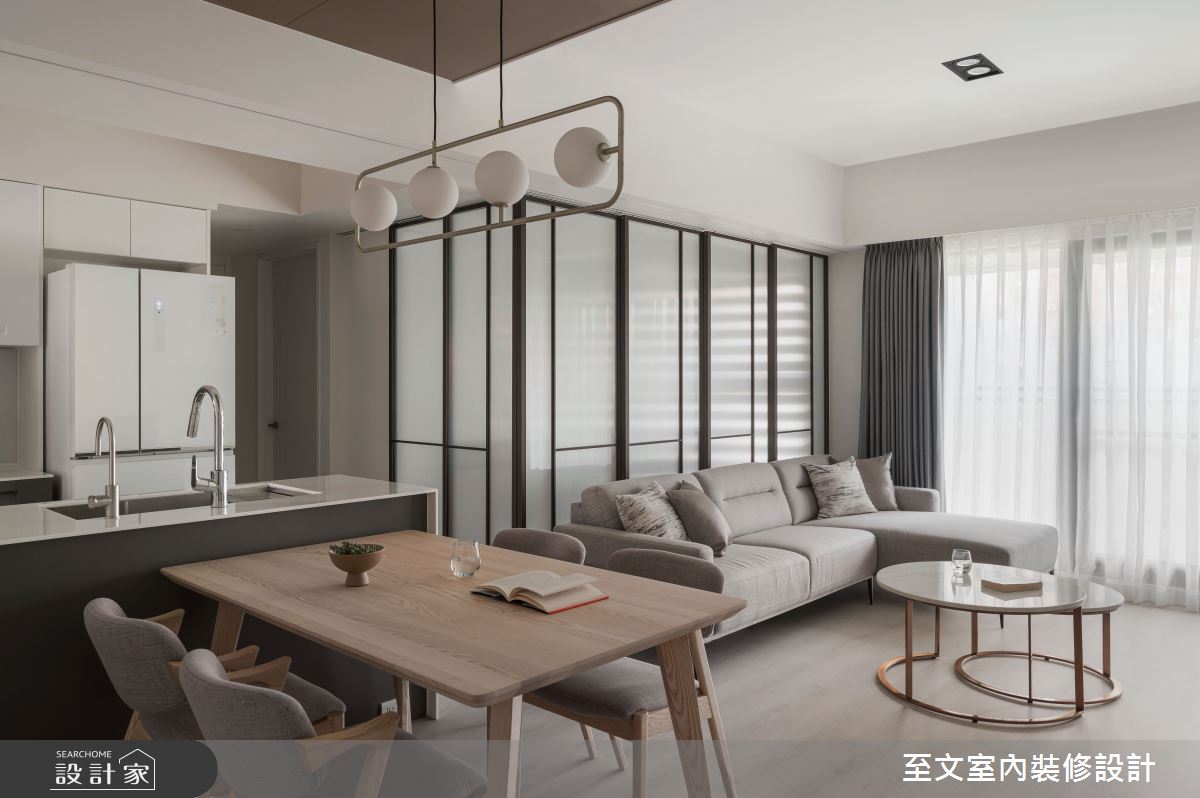 21坪新成屋(5年以下)＿北歐風客廳餐廳廚房中島案例圖片＿至文室內裝修設計＿至文_嶼 燕麥白之2