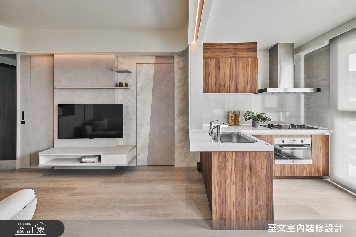 14坪新成屋(5年以下)＿北歐風客廳廚房中島案例圖片＿至文室內裝修設計＿至文_相偕之3