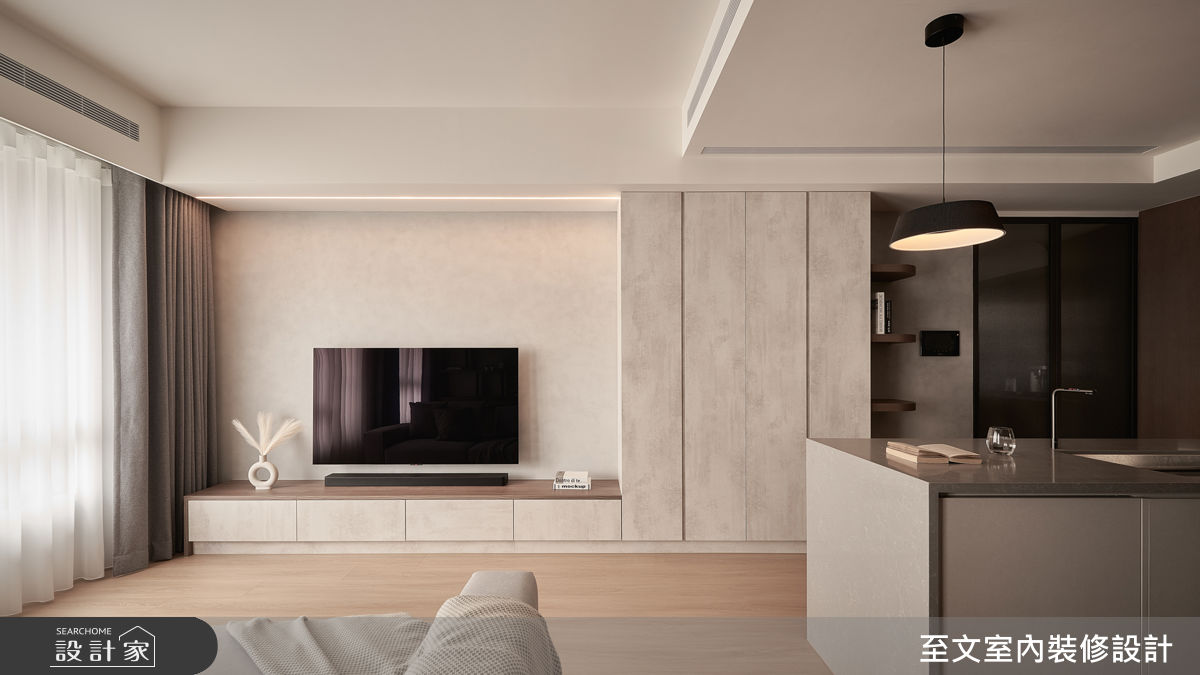 新成屋(5年以下)＿美拉德風客廳中島案例圖片＿至文室內裝修設計＿至文_君墨之7