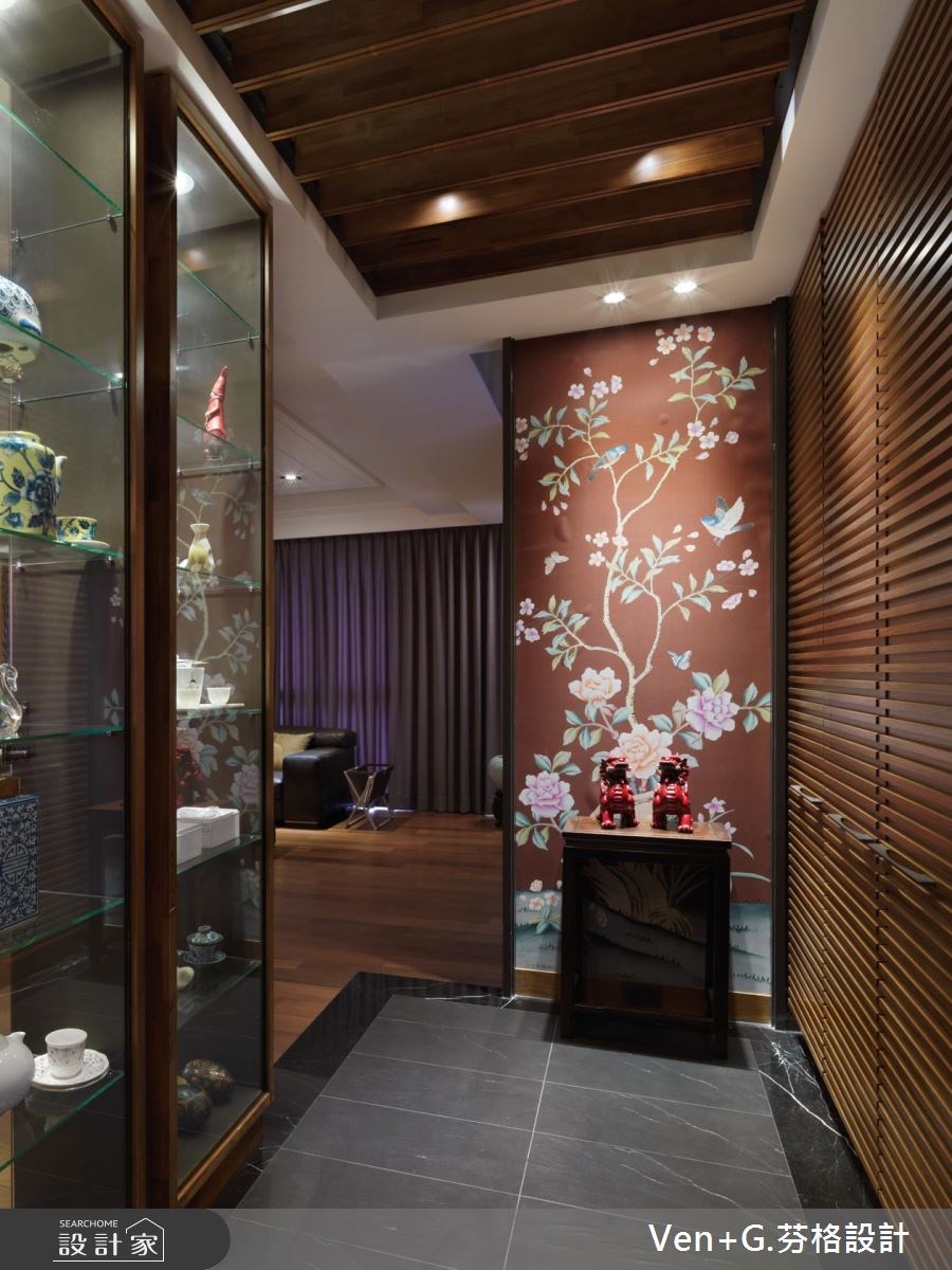 50坪新成屋(5年以下)＿新中式風玄關案例圖片＿芬格空間設計事務所＿芬格設計11.蝶戀花 台北50坪新中式風之1