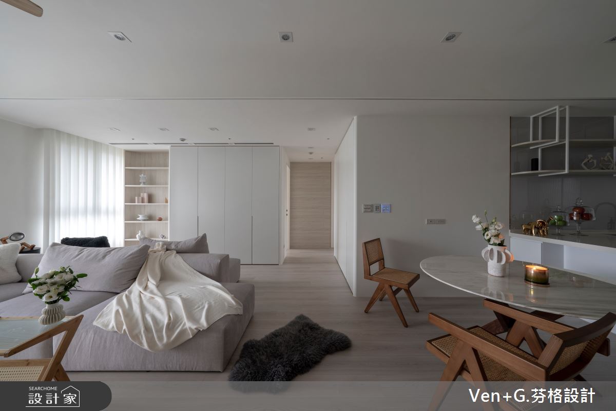36坪預售屋＿簡約風客廳餐廳廚房走廊中島案例圖片＿芬格空間設計事務所＿芬格設計38.寂靜 遠雄百富 36坪簡約風之14