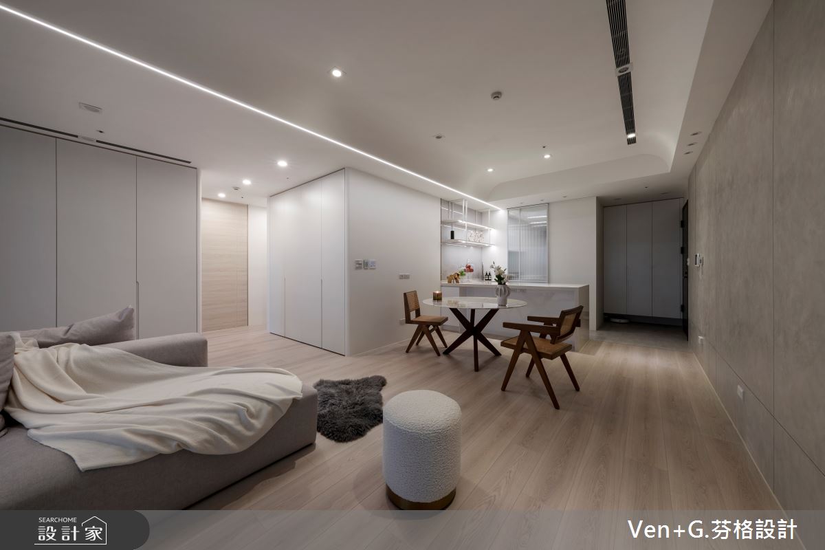 36坪預售屋＿簡約風玄關客廳餐廳廚房中島案例圖片＿芬格空間設計事務所＿芬格設計38.寂靜 遠雄百富 36坪簡約風之18