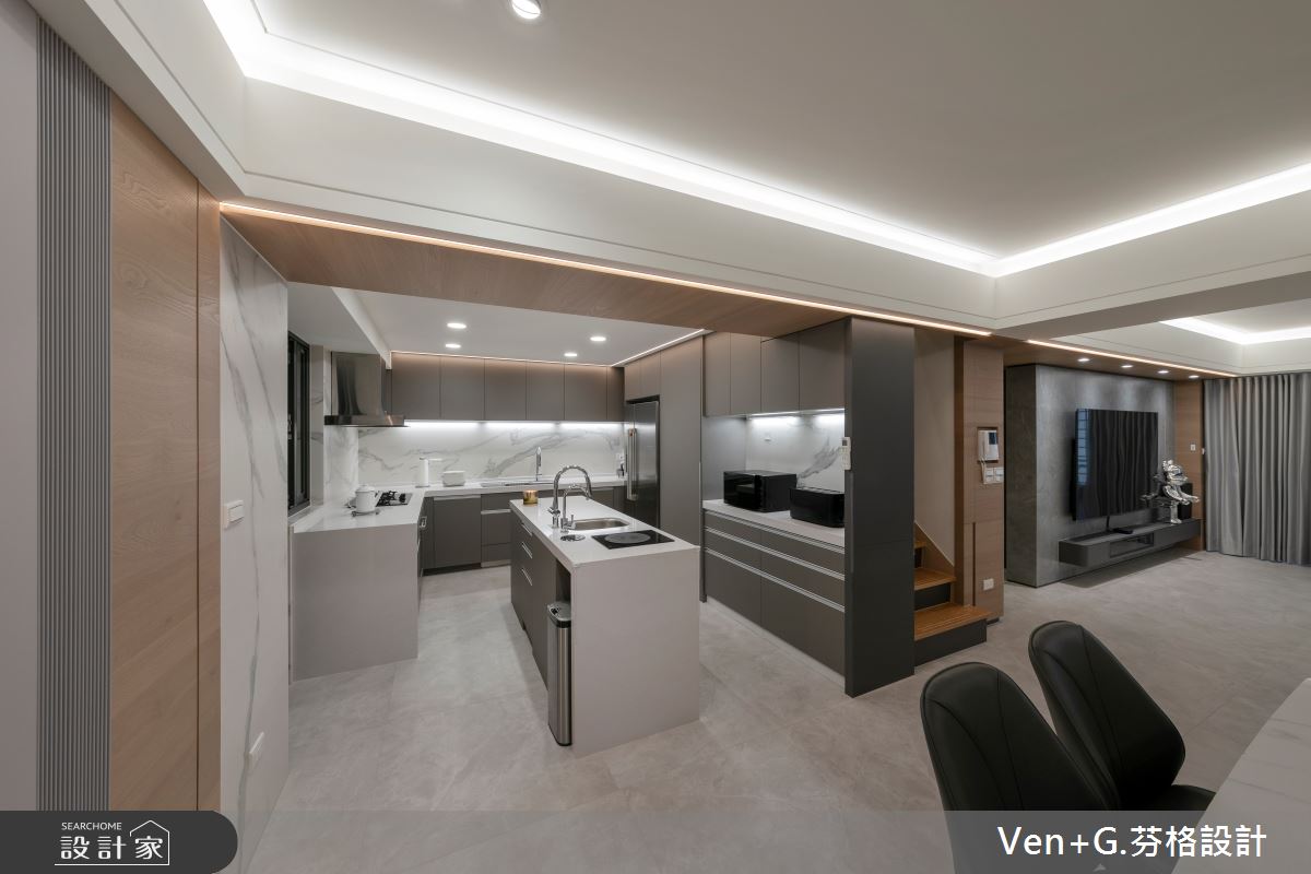 60坪老屋(31~40年)＿現代風客廳廚房樓梯中島案例圖片＿芬格空間設計事務所＿芬格設計41.台北老屋翻新60坪現代風之9