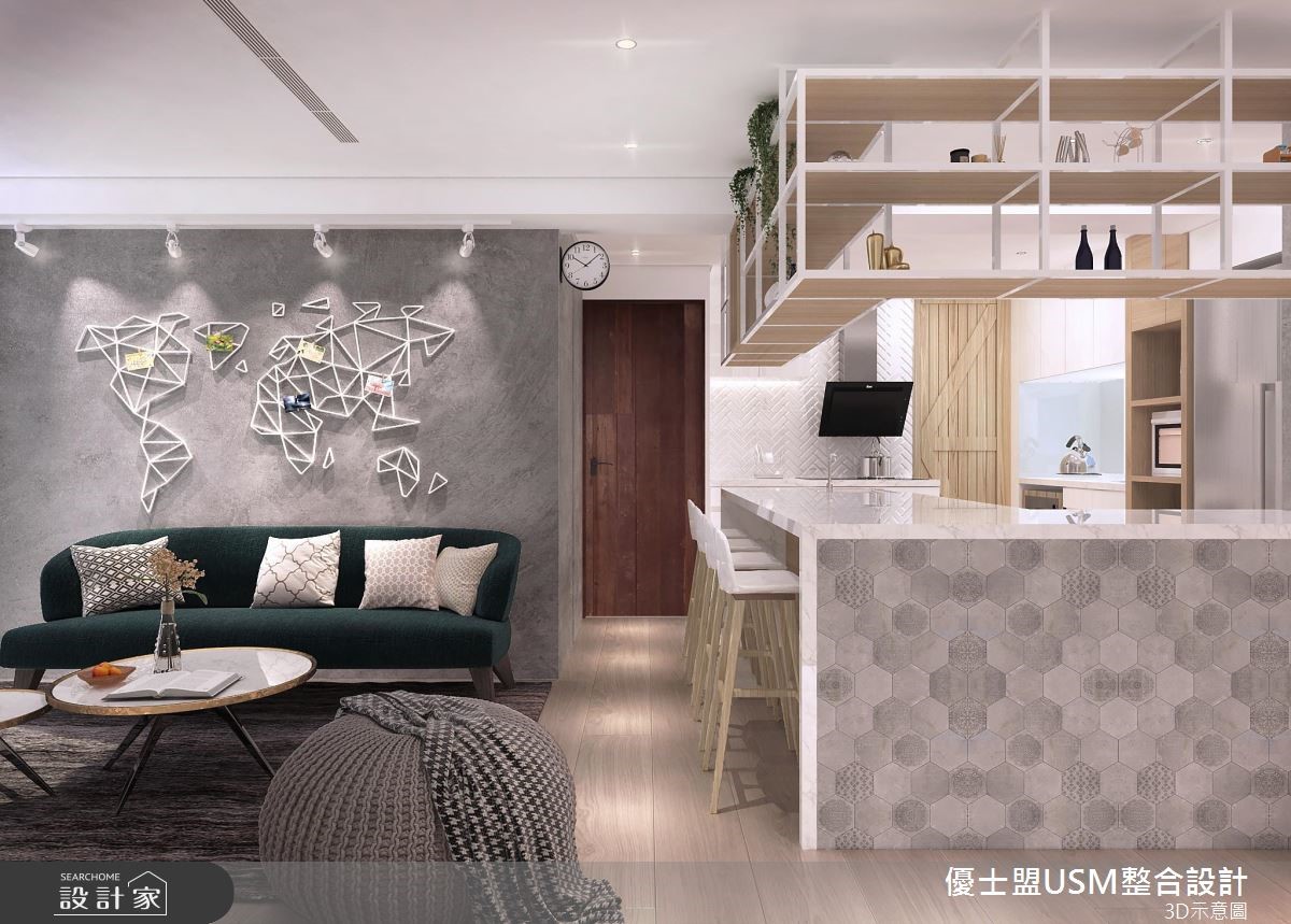 20坪老屋(16~30年)＿北歐風客廳吧檯案例圖片＿優士盟整合設計有限公司＿優士盟_20.台北老屋翻新20坪北歐風之6