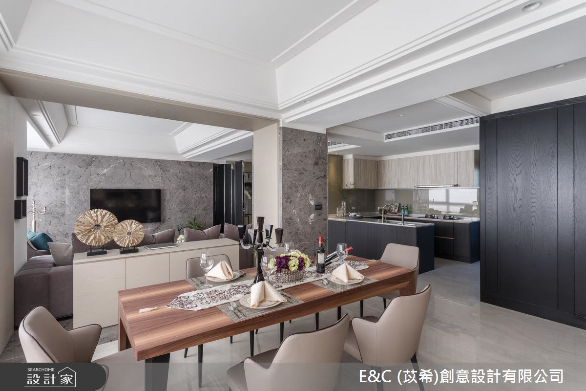 32坪中古屋(5~15年)＿飯店風客廳餐廳廚房案例圖片＿苡希E&C創意設計有限公司＿苡希_04.台北_32坪飯店風之9