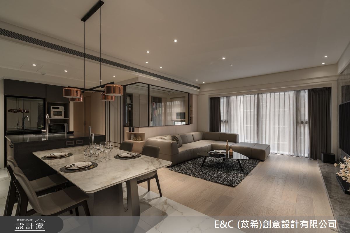 33坪中古屋(5~15年)＿飯店風客廳餐廳廚房書房案例圖片＿苡希E&C創意設計有限公司＿苡希_18.新北_33坪飯店風之2