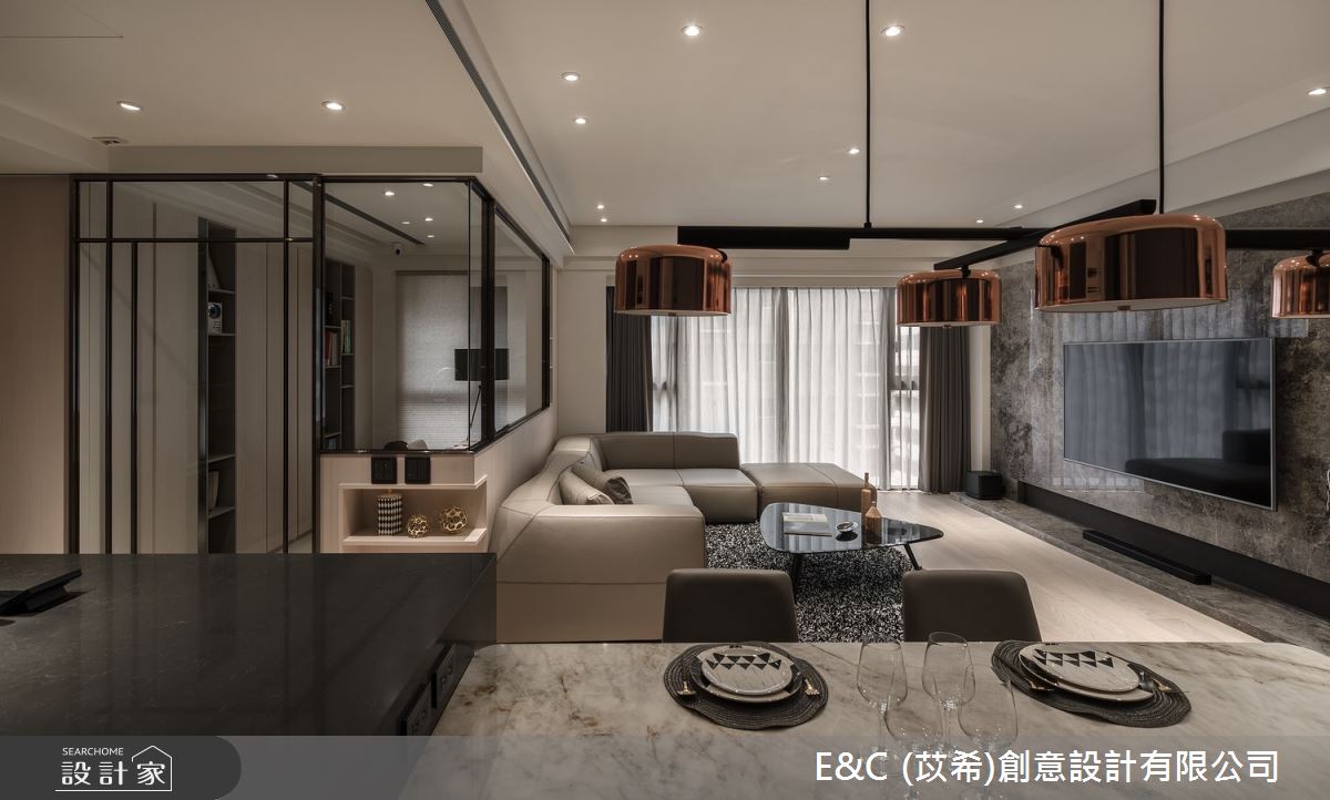 33坪中古屋(5~15年)＿飯店風客廳餐廳書房案例圖片＿苡希E&C創意設計有限公司＿苡希_18.新北_33坪飯店風之5