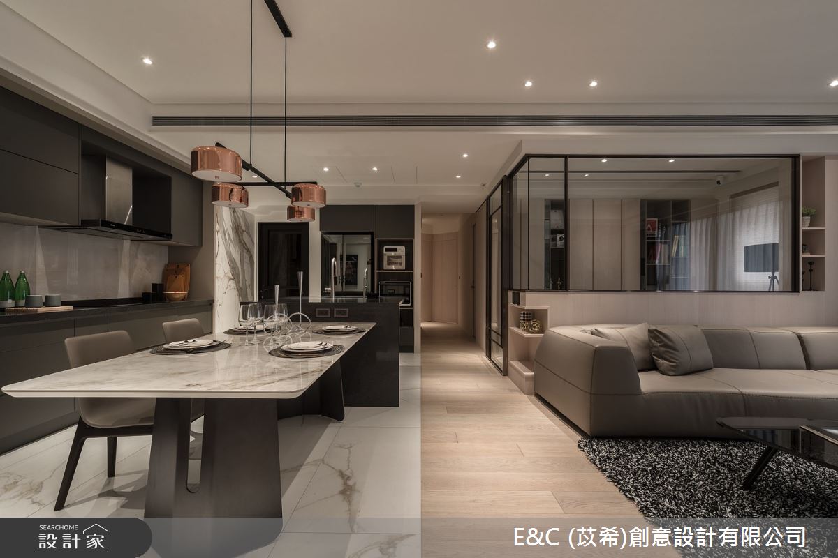 33坪中古屋(5~15年)＿飯店風客廳餐廳廚房書房走廊案例圖片＿苡希E&C創意設計有限公司＿苡希_18.新北_33坪飯店風之11