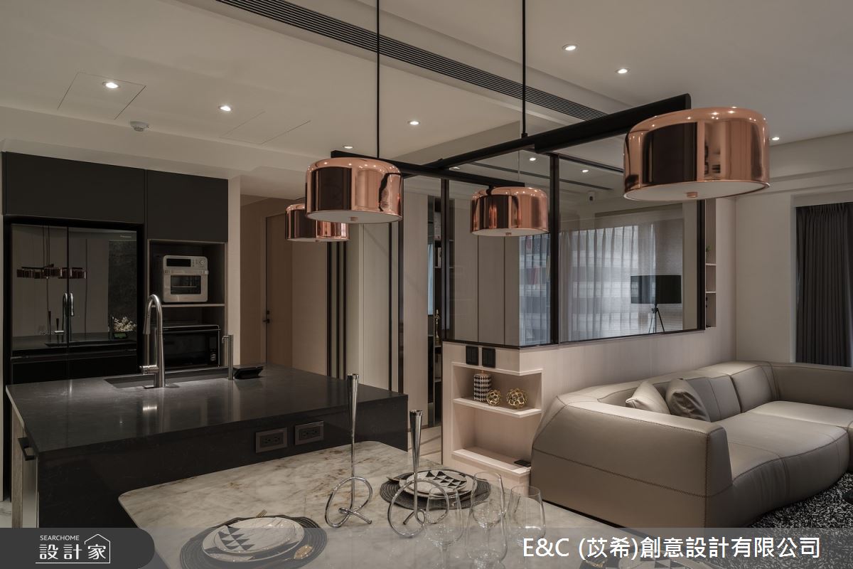33坪中古屋(5~15年)＿飯店風客廳餐廳廚房書房中島案例圖片＿苡希E&C創意設計有限公司＿苡希_18.新北_33坪飯店風之12