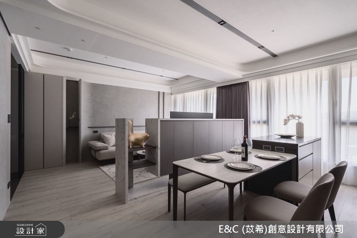 50坪新成屋(5年以下)＿現代簡約風客廳餐廳中島案例圖片＿苡希E&C創意設計有限公司＿苡希_30.新北_50坪現代簡約風之5
