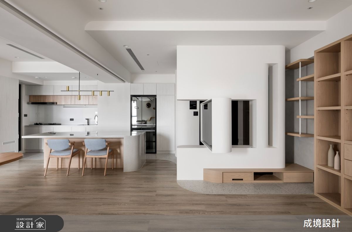 30坪中古屋(5~15年)＿現代風客廳餐廳廚房中島案例圖片＿成境設計＿成境_洄之9