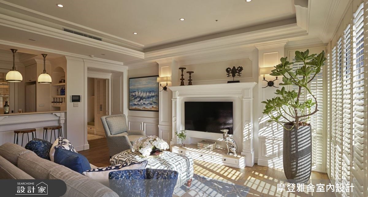 40坪新成屋(5年以下)＿美式風客廳案例圖片＿摩登雅舍室內設計＿摩登雅舍_63 皇家藍x白色系 光影灑落美式風精品宅之9
