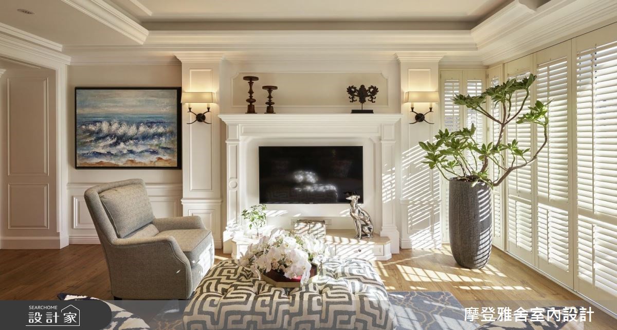 40坪新成屋(5年以下)＿美式風客廳案例圖片＿摩登雅舍室內設計＿摩登雅舍_63 皇家藍x白色系 光影灑落美式風精品宅之10