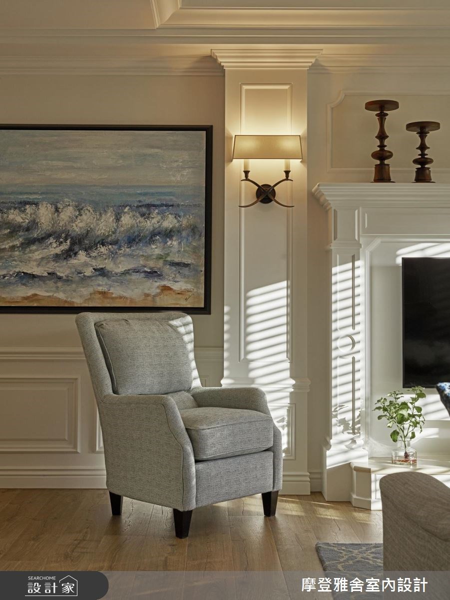 40坪新成屋(5年以下)＿美式風客廳案例圖片＿摩登雅舍室內設計＿摩登雅舍_63 皇家藍x白色系 光影灑落美式風精品宅之16