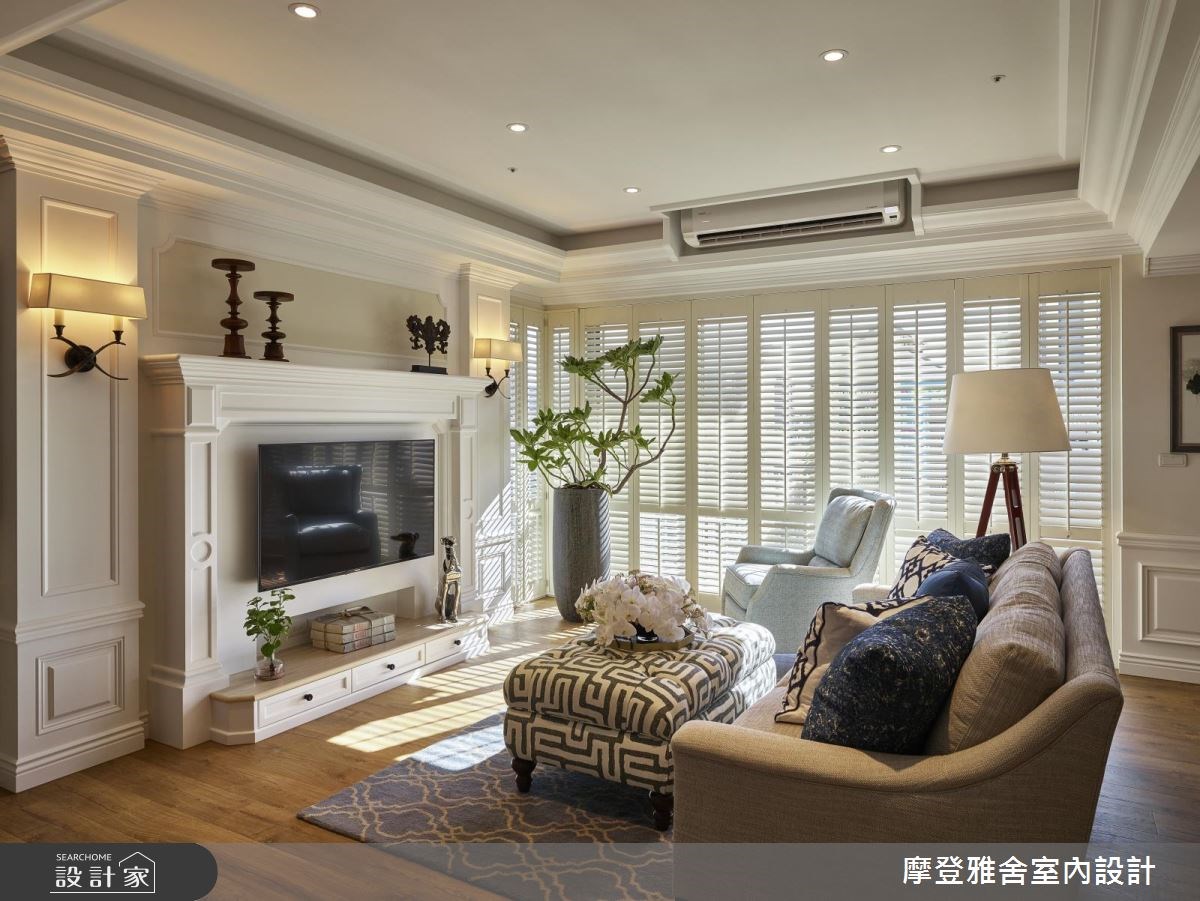 40坪新成屋(5年以下)＿美式風客廳案例圖片＿摩登雅舍室內設計＿摩登雅舍_63 皇家藍x白色系 光影灑落美式風精品宅之19