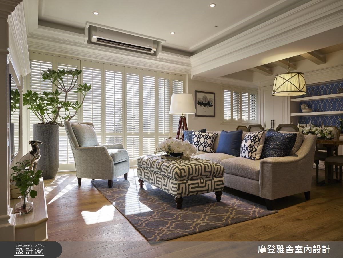 40坪新成屋(5年以下)＿美式風客廳案例圖片＿摩登雅舍室內設計＿摩登雅舍_63 皇家藍x白色系 光影灑落美式風精品宅之20