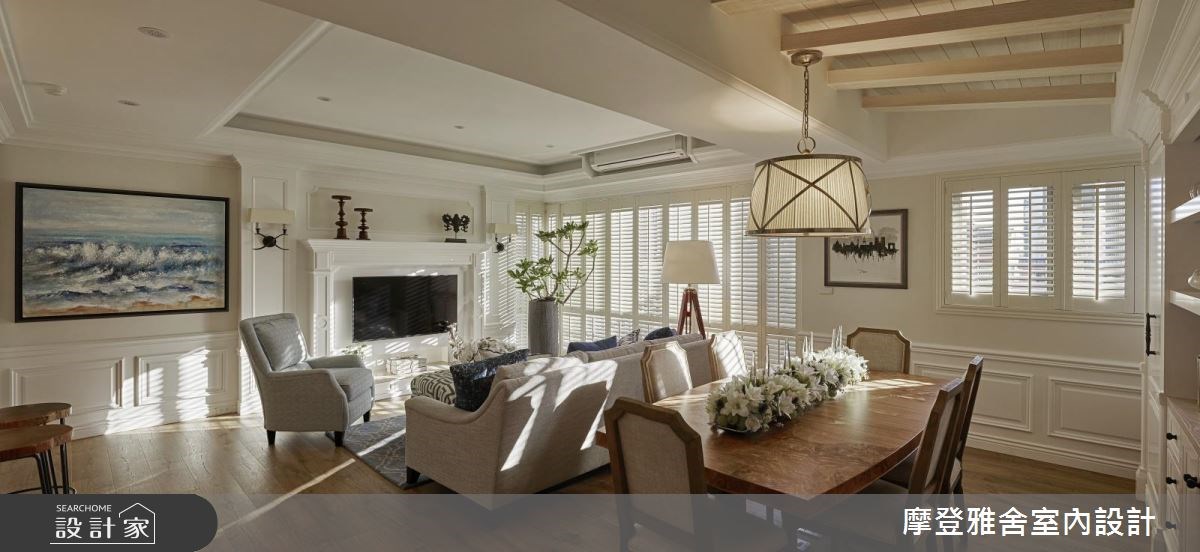 40坪新成屋(5年以下)＿美式風客廳餐廳案例圖片＿摩登雅舍室內設計＿摩登雅舍_63 皇家藍x白色系 光影灑落美式風精品宅之22