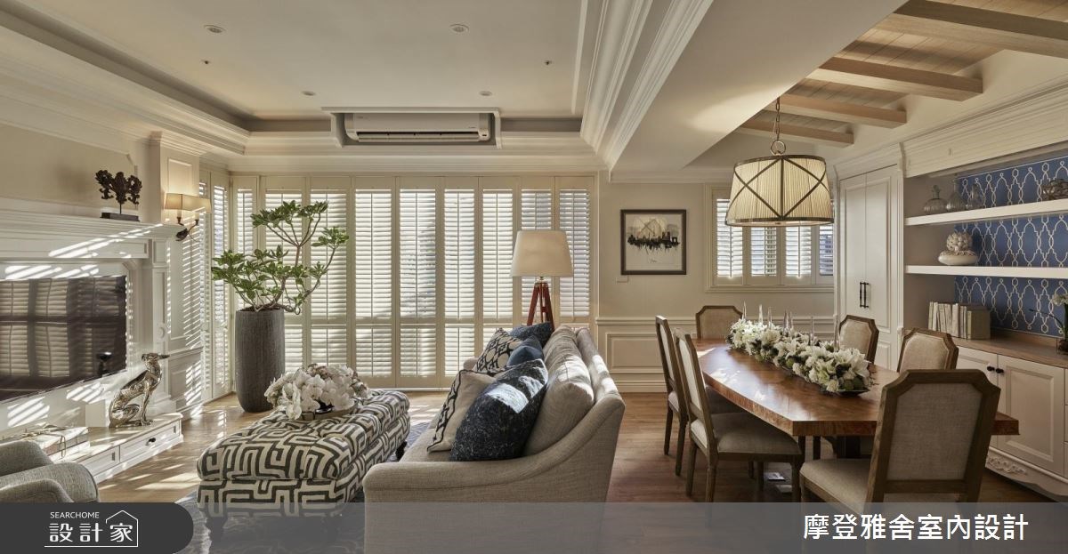40坪新成屋(5年以下)＿美式風客廳餐廳案例圖片＿摩登雅舍室內設計＿摩登雅舍_63 皇家藍x白色系 光影灑落美式風精品宅之23