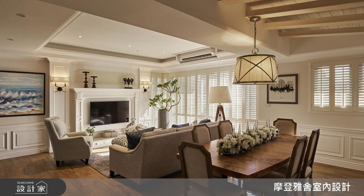 40坪新成屋(5年以下)＿美式風客廳餐廳案例圖片＿摩登雅舍室內設計＿摩登雅舍_63 皇家藍x白色系 光影灑落美式風精品宅之24