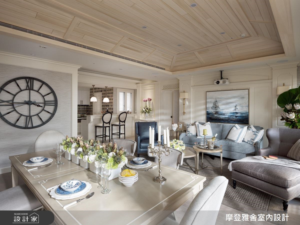 38坪新成屋(5年以下)＿美式風客廳餐廳吧檯案例圖片＿摩登雅舍室內設計＿摩登雅舍_69 優雅白色美式宅 × 海島風情度假宅之16