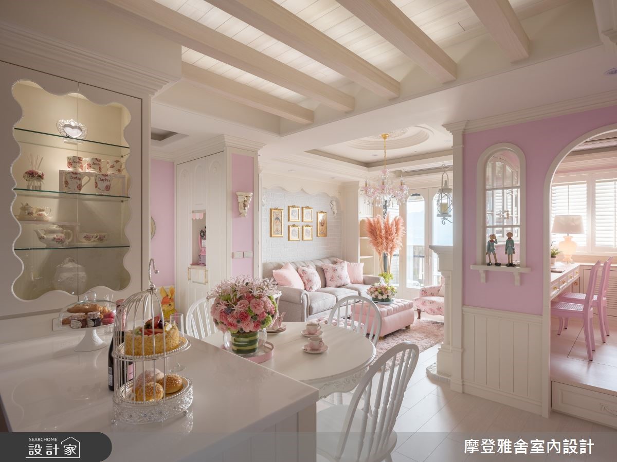 25坪新成屋(5年以下)＿鄉村風餐廳吧檯案例圖片＿摩登雅舍室內設計＿摩登雅舍_70 繪本裡的馬卡龍粉紅鄉村風訂製宅之4