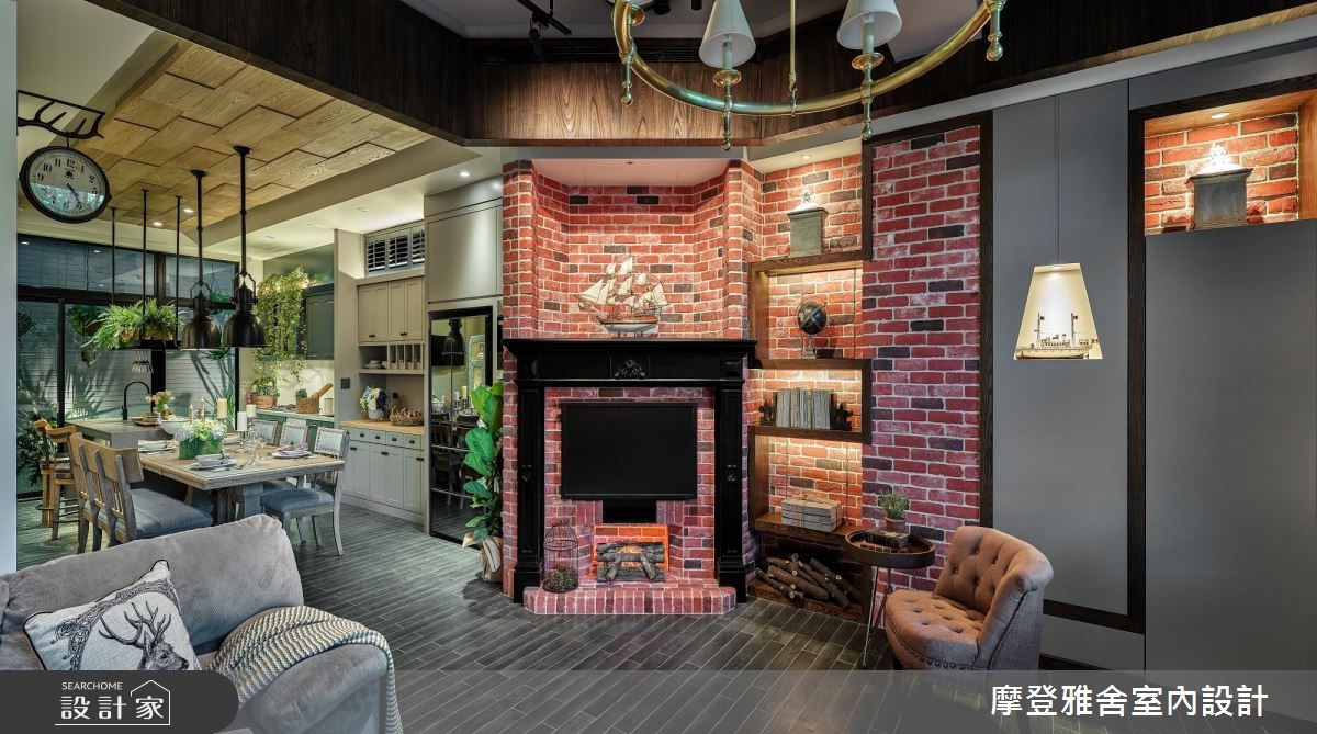 80坪中古屋(5~15年)＿美式風客廳案例圖片＿摩登雅舍室內設計＿摩登雅舍_71 美式鄉村風別墅 壁爐×綠意花園的日常之8