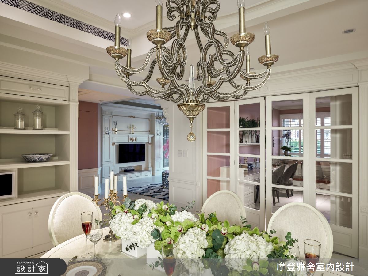 80坪老屋(16~30年)＿新古典餐廳案例圖片＿摩登雅舍室內設計＿摩登雅舍_73 老屋翻新粉色系新古典 寶貝媽咪圓夢住進城堡度假宅之9