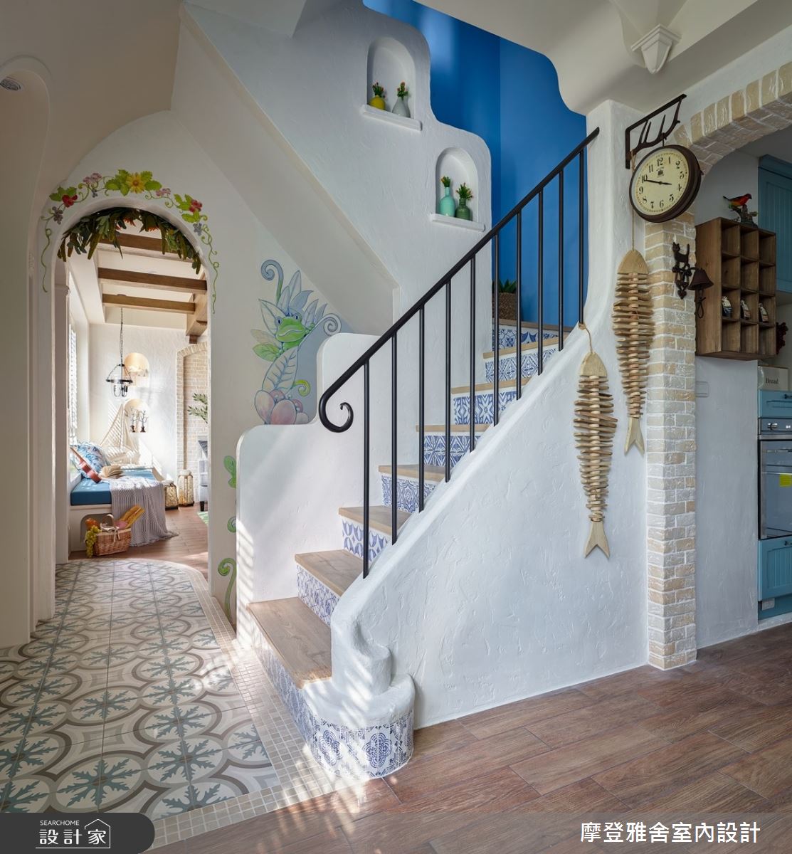 80坪老屋(16~30年)＿鄉村風樓梯案例圖片＿摩登雅舍室內設計＿摩登雅舍_77 老屋主再委託翻新透天起家厝 鄉村風地中海別墅在家渡假之12
