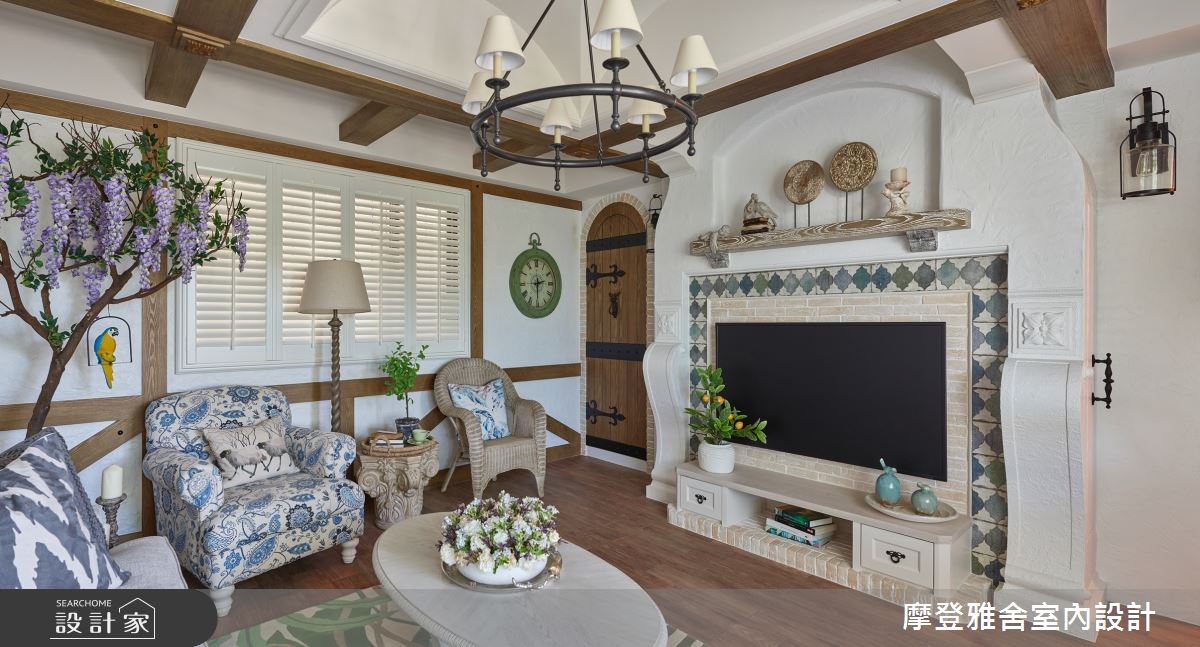 80坪老屋(16~30年)＿鄉村風客廳案例圖片＿摩登雅舍室內設計＿摩登雅舍_77 老屋主再委託翻新透天起家厝 鄉村風地中海別墅在家渡假之1