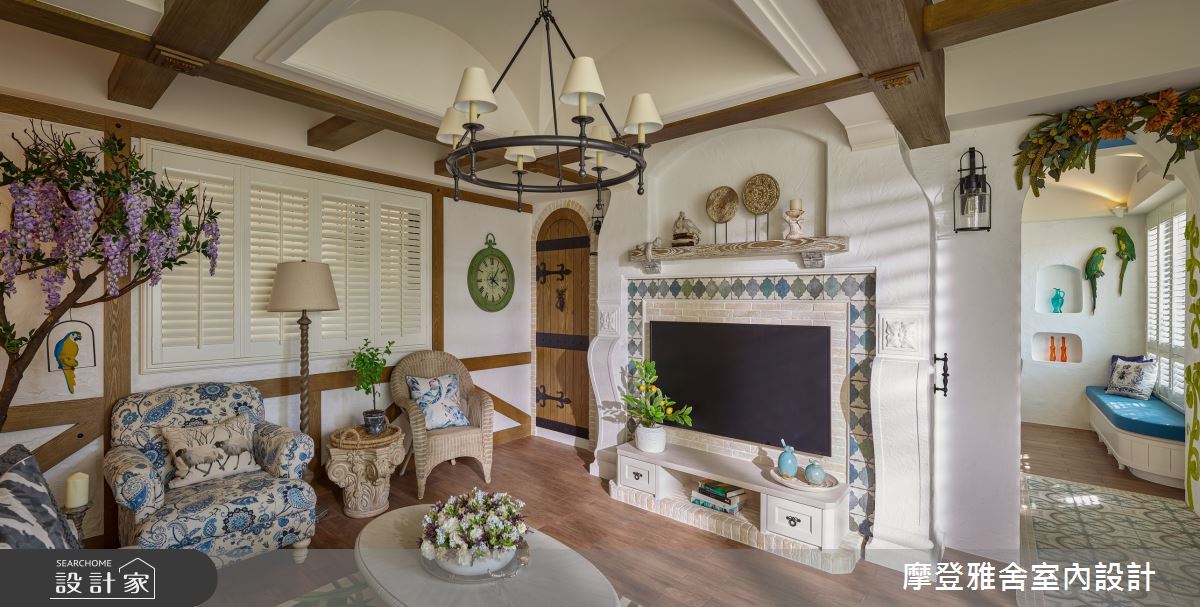 80坪老屋(16~30年)＿鄉村風客廳案例圖片＿摩登雅舍室內設計＿摩登雅舍_77 老屋主再委託翻新透天起家厝 鄉村風地中海別墅在家渡假之2
