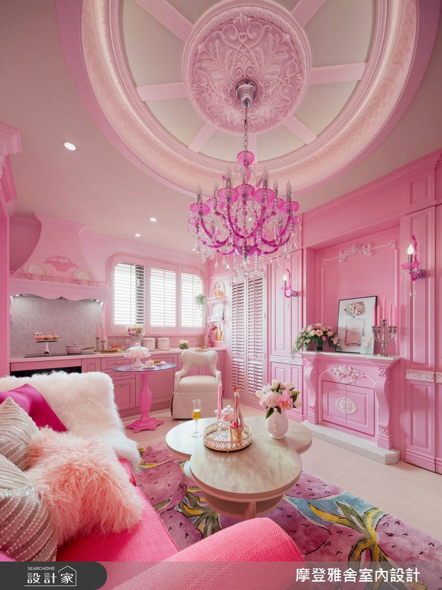 13坪新成屋(5年以下)＿新古典客廳餐廳廚房案例圖片＿摩登雅舍室內設計＿摩登雅舍_88 芭比公主粉紅城堡輕奢古典度假宅之10