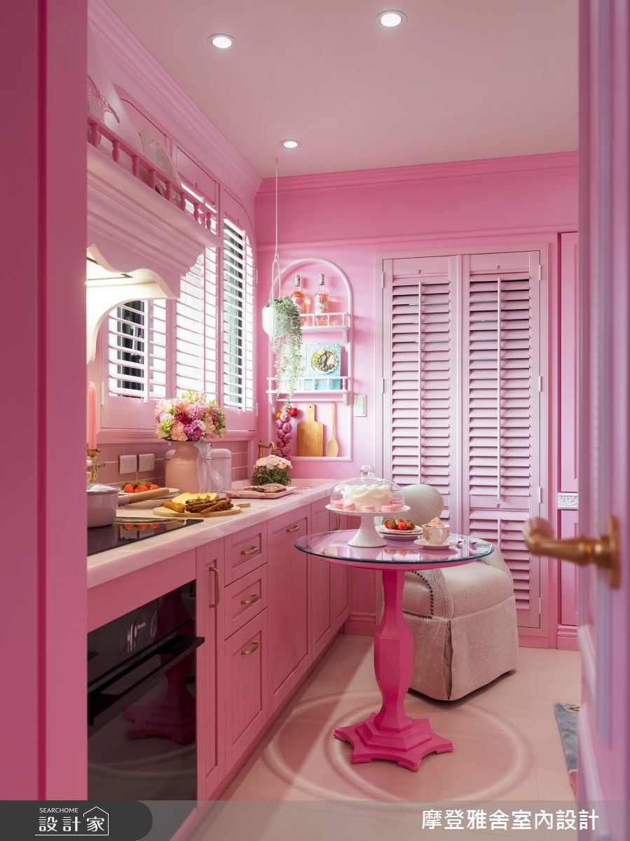 13坪新成屋(5年以下)＿新古典餐廳廚房案例圖片＿摩登雅舍室內設計＿摩登雅舍_88 芭比公主粉紅城堡輕奢古典度假宅之9
