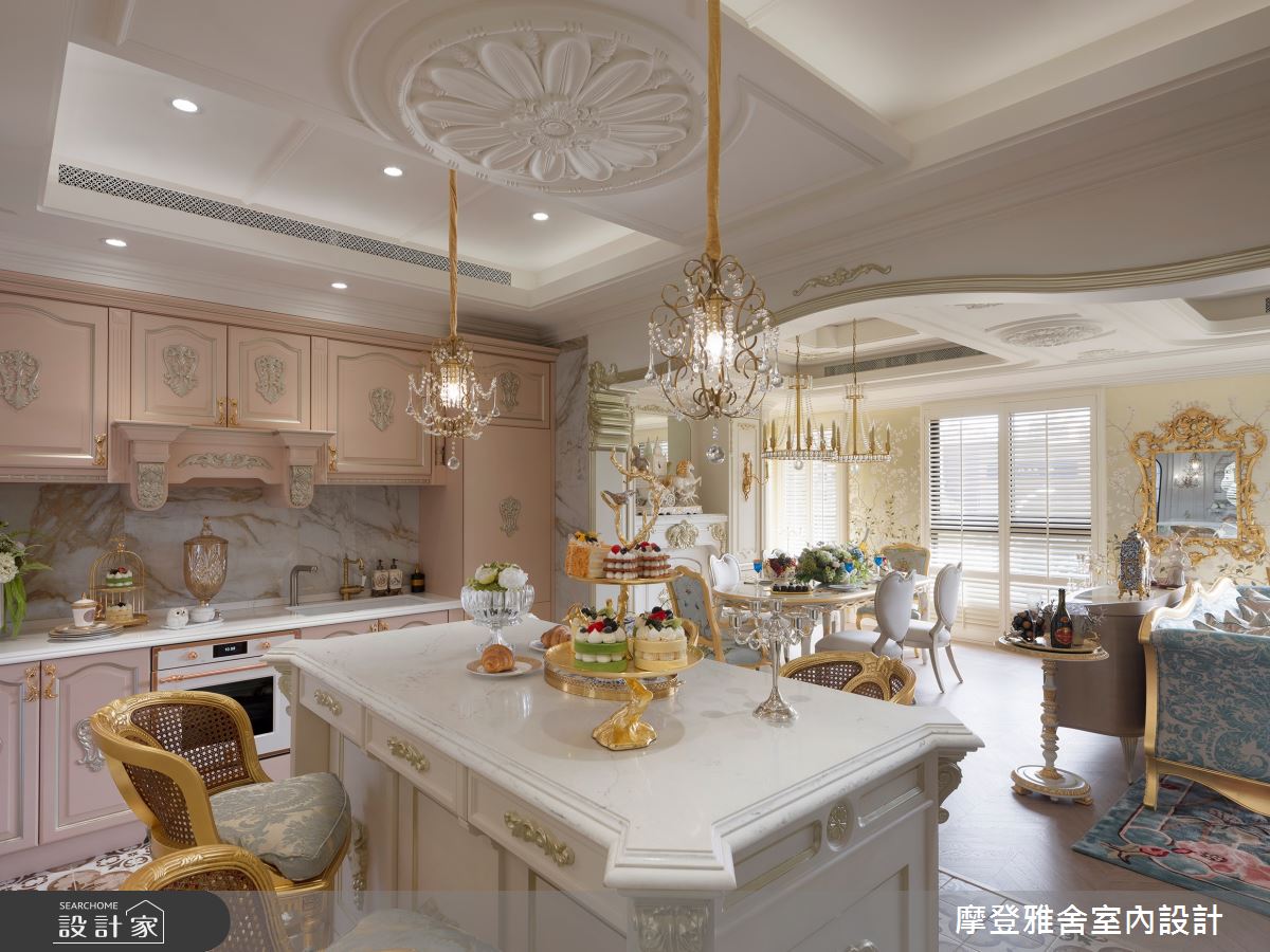 38坪新古屋(10年以下)＿維多利亞古典風格餐廳廚房中島案例圖片＿摩登雅舍室內設計＿摩登雅舍_91十年鐵粉夢想成真!盛世維多利亞風格宮廷豪邸之15