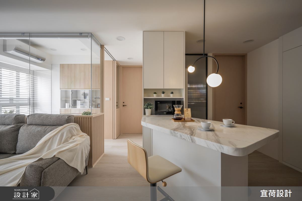 36坪新成屋(5年以下)＿人文禪風客廳餐廳吧檯書房中島案例圖片＿宜荷設計＿宜荷_日光沐沐之6
