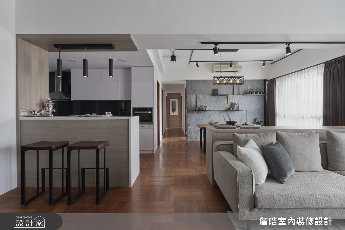 45坪中古屋(5~15年)＿現代風客廳餐廳廚房吧檯走廊工作區案例圖片＿詹晧室內裝修設計有限公司＿詹晧設計03_45坪中古屋現代風之3