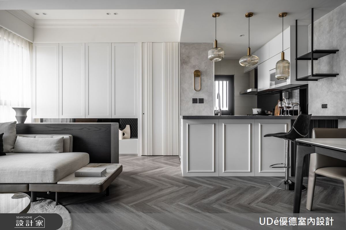 22坪新成屋(5年以下)＿混搭風客廳餐廳廚房吧檯中島案例圖片＿優德室內設計 X 日金空間設計＿優德_鯨【Light House】之6