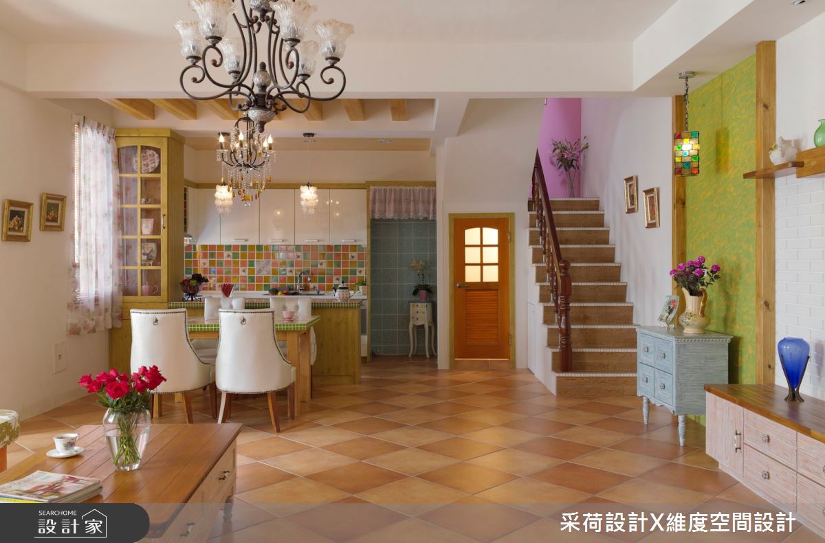 60坪老屋(16~30年)＿鄉村風客廳餐廳廚房樓梯中島案例圖片＿采荷設計X維度空間設計＿采荷X維度_05之2