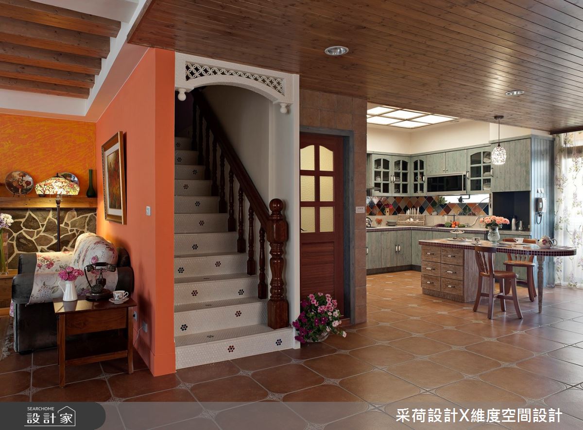 50坪老屋(16~30年)＿鄉村風餐廳廚房樓梯中島案例圖片＿采荷設計X維度空間設計＿采荷X維度_08之12