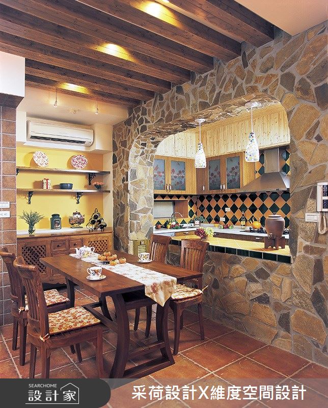 76坪新成屋(5年以下)＿鄉村風餐廳廚房中島案例圖片＿采荷設計X維度空間設計＿采荷X維度_01之10